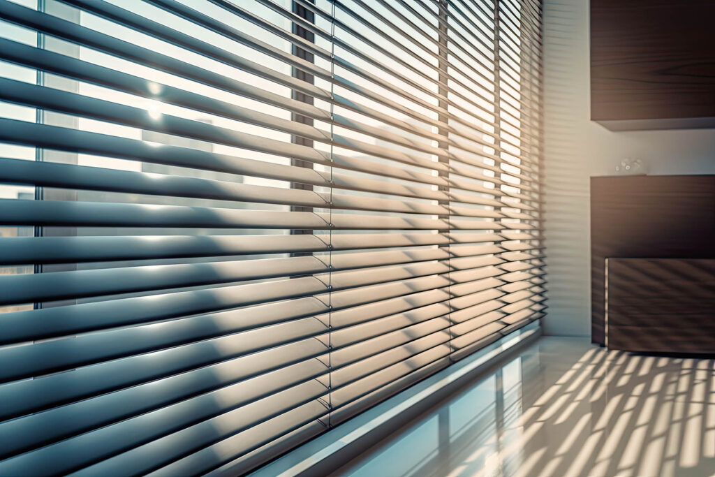 close up of sleek, automated window blinds in motion